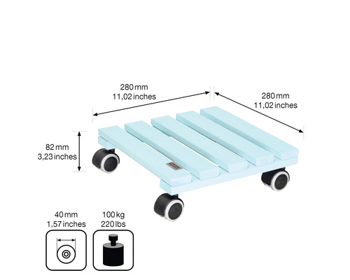 Support à plantes à roulettes en bois avec dimensions