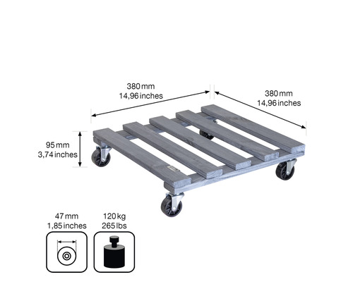 Planche à roulettes en bois avec roulettes, dimension 380 mm x 380 mm