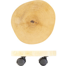 Tablette mobile en bois en forme de tronc d''arbre avec roulettes