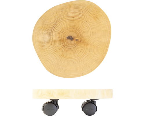 Tablette mobile en bois en forme de tronc d''arbre avec roulettes