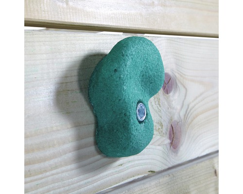 Prise d''escalade verte fixée sur un mur en bois