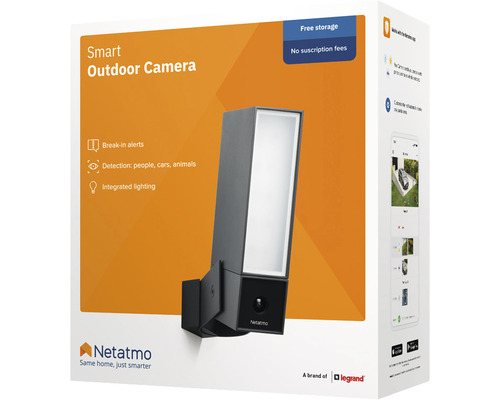 Verpackung einer intelligenten Aussenkamera mit Einbruchmelder, Personenerkennung, Autoerkennung, Tiererkennung und integrierter Beleuchtung