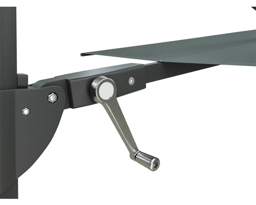 Vue détaillée du mécanisme de manivelle d''un parasol.