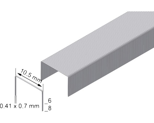Agrafes type 6/8 avec dimensions 0,41 x 0,7 x 10,5 millimètres
