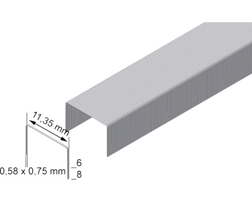 Klammern mit den Maßen 11,35 mm x 0,58 mm x 0,75 mm