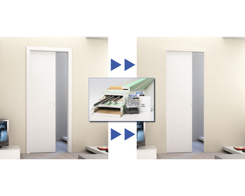 Élégante porte coulissante devant un mur avec accessoires de montage