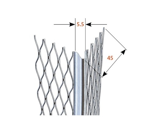 Profilleiste mit Netz für Putz und den Maßen 5.5 und 45 Millimeter
