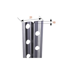 Detailansicht eines Metallprofils mit Lochung und Maßangaben 21 und 10.