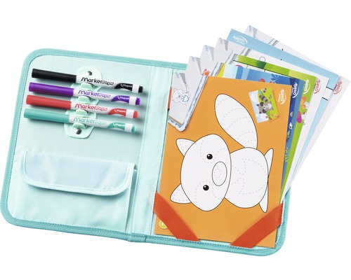 Mappe mit Stiften und Malvorlagen