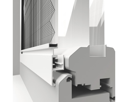 Detailansicht eines Insektenschutzplissees am Fensterrahmen