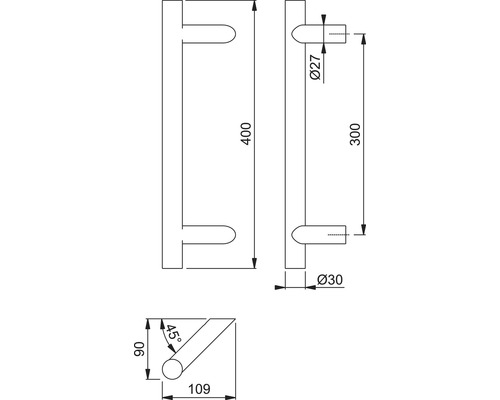 Technische Zeichnung eines Handtuchhalters mit Maßangaben