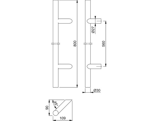 Dessin technique d''une poignée barre avec indications de dimensions