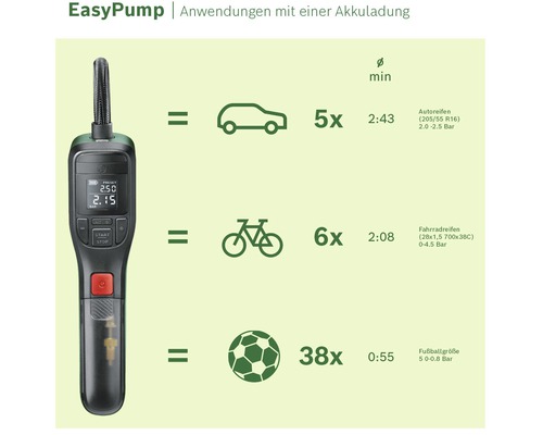 Akku-Druckluftpumpe Reifenfüller Bosch EasyPump 3,6V (Druck: 10,3 bar) -  HORNBACH Luxemburg