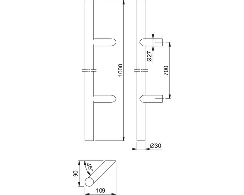 Dessin technique d''une poignée de porte avec cotes