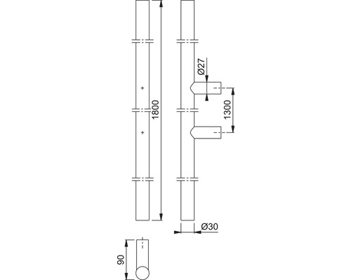 Technische Zeichnung eines Handlaufs mit Maßangaben