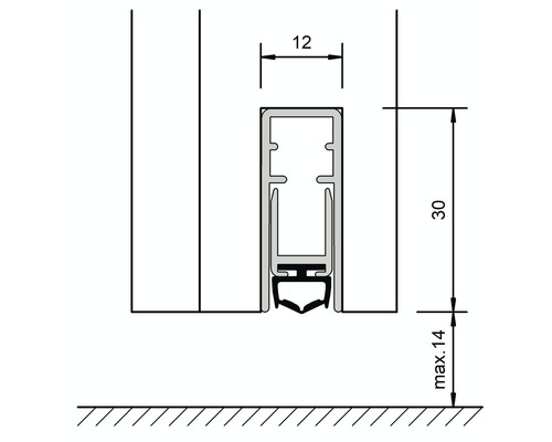 Technische Zeichnung einer Türdichtung mit Maßangaben