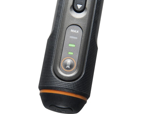 Detailansicht eines Messgeräts mit Anzeige des Maximalwerts und einem Symbol für die Tiefenmessung.