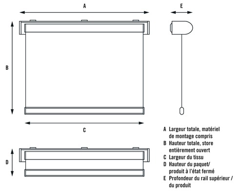 Schéma technique d''un store enrouleur avec dimensions.