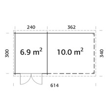 Gartenhaus Palmako Ella 6,9+10,0 m² inkl. Schleppdach mit Rückwand 614 x 340 cm natur