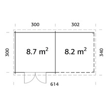 Gartenhaus Palmako Ella 8,7+8,2 m² inkl. Schleppdach mit Rückwand 614 x 340 cm natur