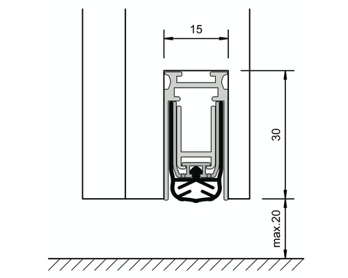 Technische Zeichnung einer Türdichtung mit Maßen