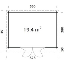 Grundrisszeichnung mit Abmessungen: 530 mal 451 cm, Fläche 19,4 Quadratmeter
