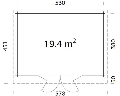 Plan avec dimensions : 530 cm par 451 cm, superficie 19,4 mètres carrés