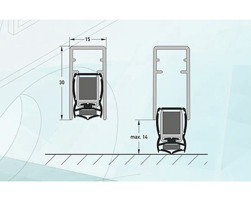 Illustration einer Türdichtung mit Maßangaben