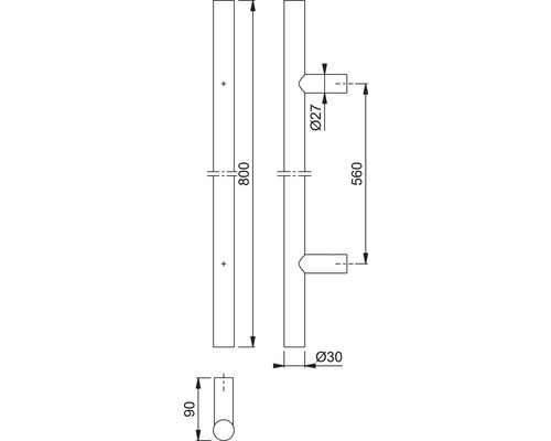 Technische Zeichnung eines Handtuchhalters mit Maßangaben