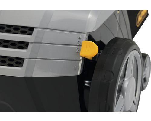 Vue détaillée d''une tondeuse à gazon avec réglage de la hauteur de coupe