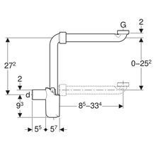 Skizze eines Siphons mit Maßangaben für den Sanitärbereich