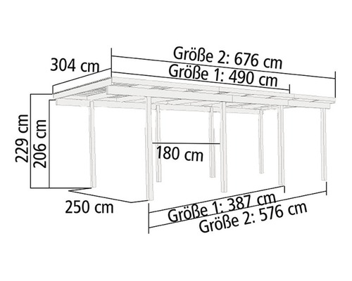 Maßangaben einer Holzkonstruktion mit Größenangaben in Zentimetern