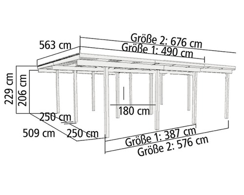 Diagramm einer Holzkonstruktion mit Maßangaben in Zentimetern