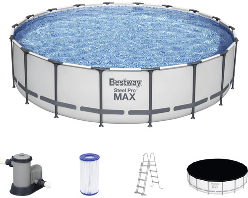 Ensemble de piscine tubulaire hors sol Bestway Steel Pro MAX™ ronde Ø 549x122 cm avec épurateur à cartouche et échelle gris