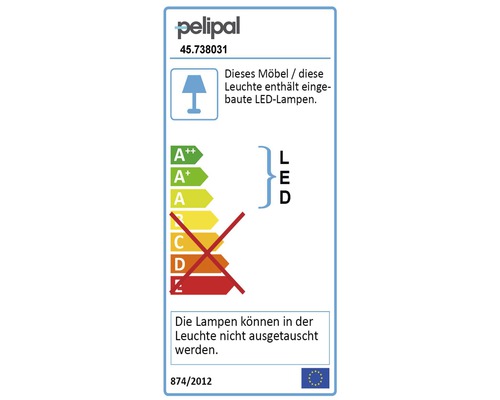 Étiquette énergétique pour luminaire avec lampes LED intégrées qui ne peuvent pas être remplacées.