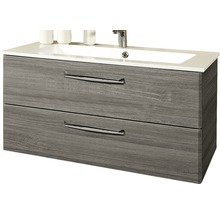Badmöbel-Set Pelipal Kumba BxHxT 107 x 200 x 50 cm Frontfarbe graphit struktur quer mit Mineralguss-Waschtisch weiß 99.107012519
