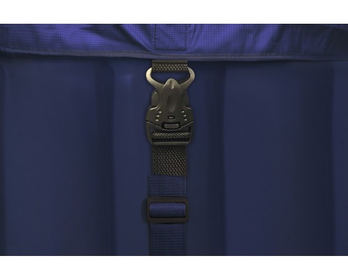 Vue détaillée d''une fermeture sur un produit bleu