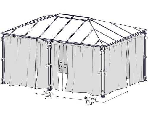 Illustration d''un pavillon de jardin mesurant 401 sur 64 sur 217 centimètres