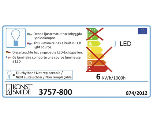 Étiquette énergétique pour un luminaire avec source lumineuse LED intégrée, non remplaçable