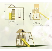 Tour de jeux abeille en bois avec mur d’escalade, balançoire, bac à sable et toboggan jaune-thumb-6