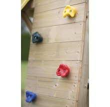 Tour de jeux abeille en bois avec mur d’escalade, balançoire, bac à sable et toboggan jaune-thumb-5