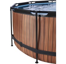 Kit piscine hors sol tubulaire EXIT WoodPool rond Ø 360x122 cm avec groupe de filtration à sable, bâche et échelle aspect bois-thumb-3