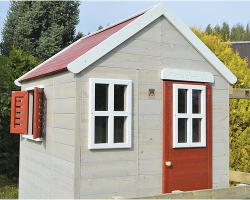 Maisonnette en bois avec toit, porte et fenêtres