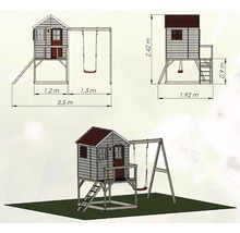 Cabane de jeux zèbre en bois avec véranda et balançoire