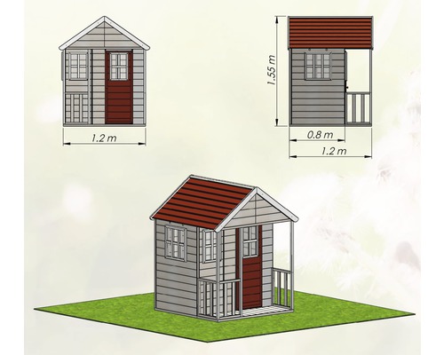 Illustration d''une maison de jeu mesurant 1,2 mètre sur 1,55 mètre.