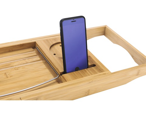 Planche de bain en bambou avec support pour smartphone