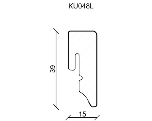 Technische Zeichnung eines Profils mit den Maßen 39 mal 15 Millimeter