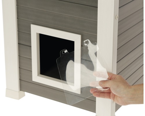 Katzenhaus mit transparenter Türklappe