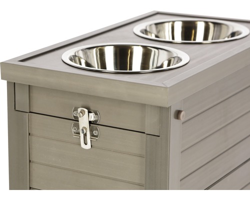 Hundebar mit Edelstahlnäpfen und Holzkorpus