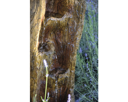 Fontaine de jardin avec design tronc d''arbre et jeux d''eau